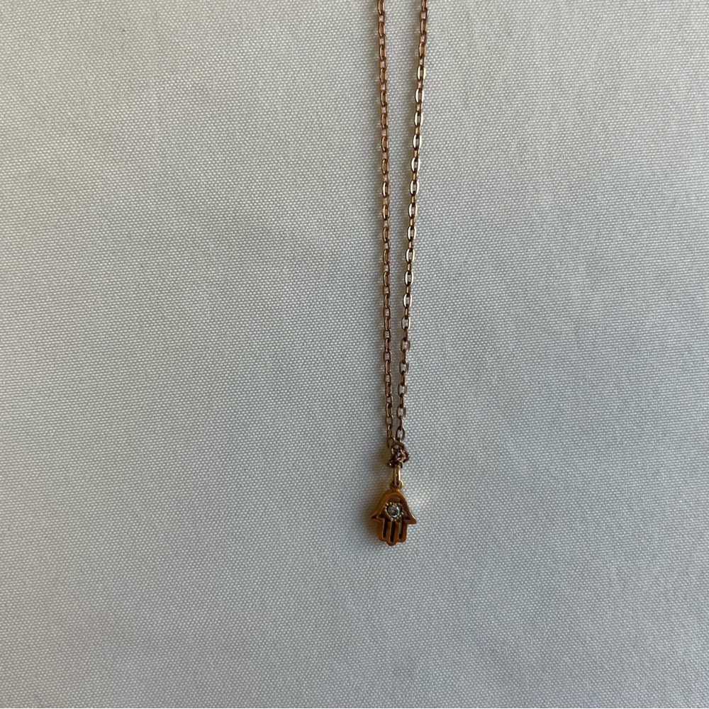 Handmade Rose Gold Filled Minimalist Hamsa Hand Pendant Necklace, 16 inches